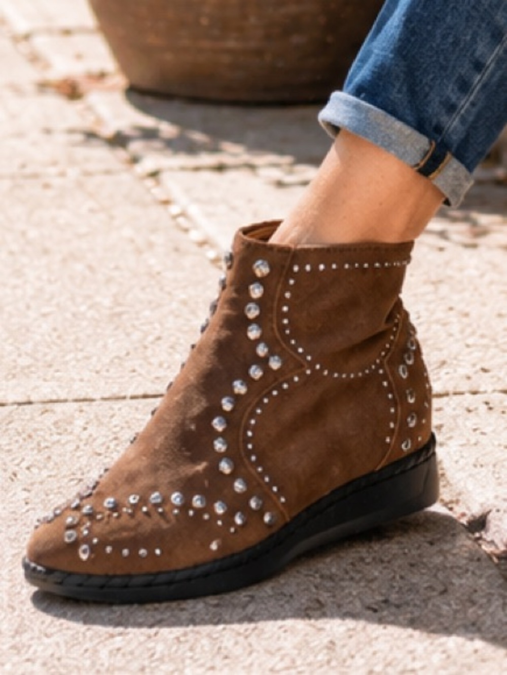 Bernie Mev TW126 Studded Suede Ankle Boots Brown NWT EU37